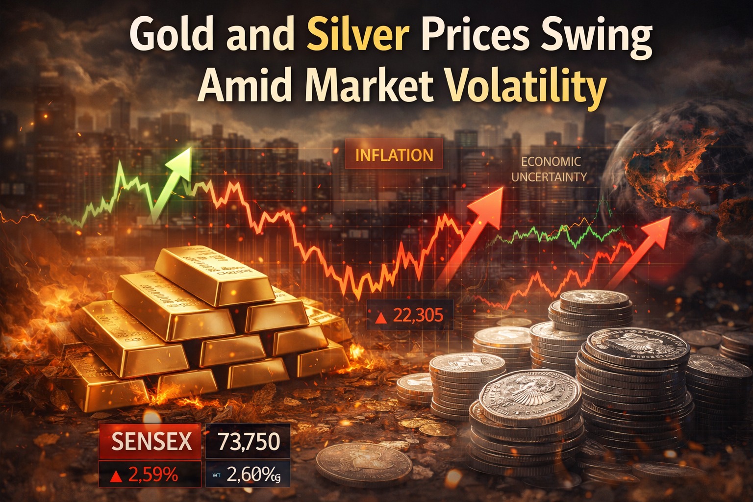gold and silver price volatility chart showing sharp fluctuations